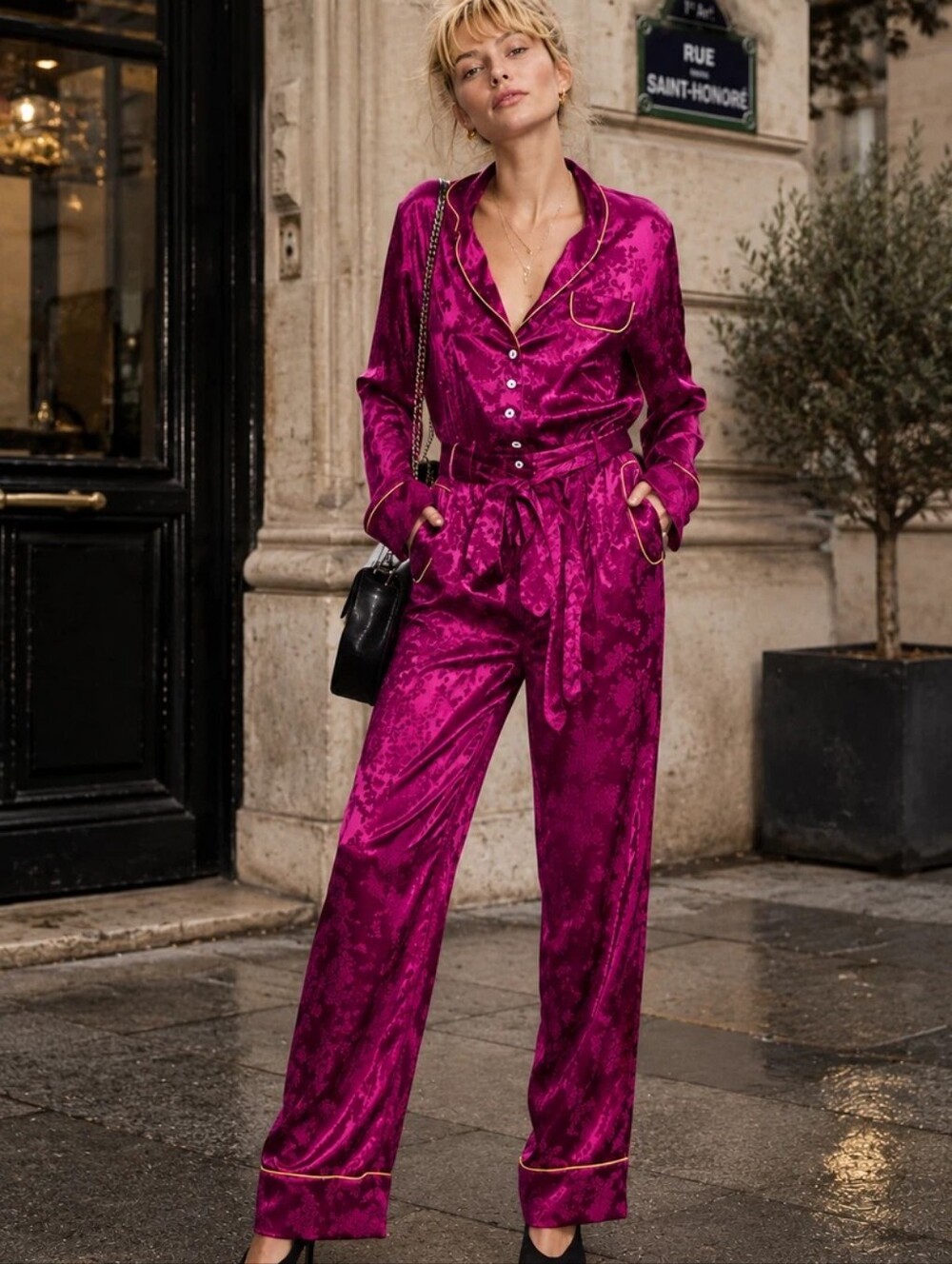 Free People So So Chic Raspberry Satin Jacquard Jumpsuit Size XS New With Tags